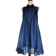 STEP IN STYLE Flared Side Denim Sleeveless Dress Size Small Crystal buttons