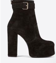 Mina Cherry 95 Mazzi Buckle Platform Suede Booties Cachemire Nero size 39.5