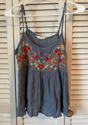 Flowy Tank Top With Floral Embroidery 