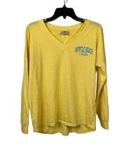 EXIST Womens Size S Long Sleeve Spellout T Shirt Myrtle Beach Yellow Teal Blue