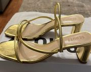 SCHUTZ 9 B Chessie Mid Couros Metallic Gold NWT/ NIB Sandals