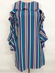 Gianni Bini Bonnie striped cold shoulder ruffle dress size small