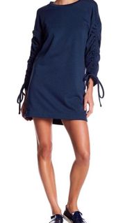 Lush Blue Ruched Drawstring Sleeve Mini Dress