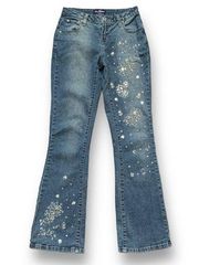 Vintage LA Blues Jeans Medium Wash  Denim Embroidered Sequins Paisley Flares