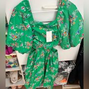 NWT green floral puff sleeve dress