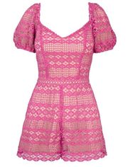 Adelyn Rae Praya Tie Back Crochet Lace Sorbet Pink Romper Size S