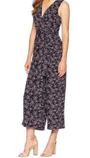 BB Dakota Jumpsuit 8 Large Floral Tank Dress Pant Navy Blue Boho Summer Crop NWT