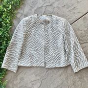 Calvin Klein Cropped Embroidered Animal Print Zebra Jacket Beige White Size 4