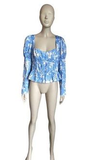 NWT WAYF Sky Blue and White Flower Crop Top