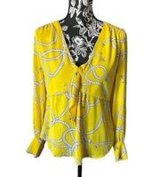 Cabi long sleeve yellow blouse nautical rope top shirt size small 5707