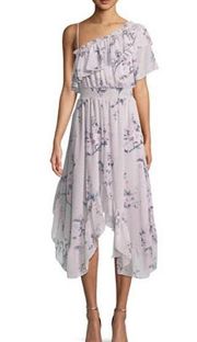 MISA Alexandra Floral Print Asymmetric One Shoulder Midi Dress Size S