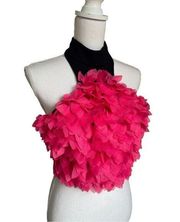 NWT Akira Floral Ruffle Sleeveless Mock Neck Blouse Pink Black Size L