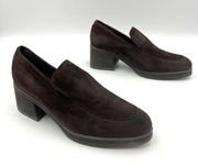 Vintage Hush Puppies Brown Suede Loafer Heels Y2K Chunky Bratz