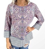 ARTISAN NY Floral Abstract Geometric Boho Paisley Print Style Blouse