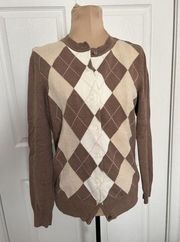 Izod Golf Classic Brown Argyle Cardigan Womens Size XS