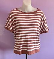 RACHEL Zoe Short Sleeve Brown/White Striped Pullover Tee Size Small