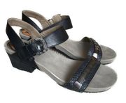 OTBT Sandals Block Heel La Luz Comfort Shoes Black Hammered Metal Women’s sz 9