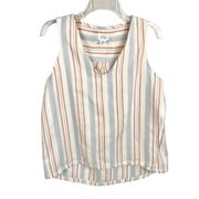 Blue White Striped V-Neck High Low Overlap Sleeveless Top Large