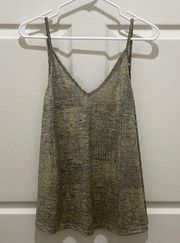 Audrey 3+1 Gold Metallic V Neck Spaghetti Strap Top