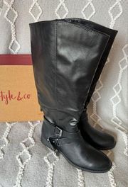 Style & Co Marliee Women’s Wide Calf Tall Shaft Black Moto Boots Size 7.5