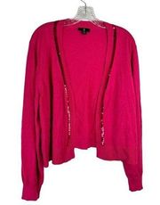 New! Jason Wu Pink Cardigan Sweater Sequins Open Front Long Sleeve Size XL