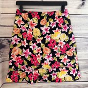 Briggs Black Colorful Floral Citrus Print Skirt 