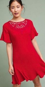 Shoshanna Ruby Ruffle Sleeved Crochet Lace Flounce Mini Dress Anthropologie