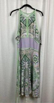 Eva Mendez For New York&Company Green&Purple Floral Midi Dress Sz.12 NWT