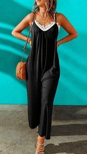 Women's Black Pocket Sleeveless Wide-Leg Jumpsuit L