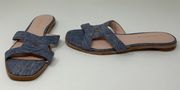 Avec Les Filles Blaye Cotton Denim Fabric Flat Slip On Open Toe Sandals Shoes