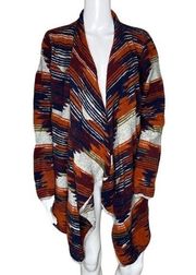 Lucky Brand Sweater Womens 1X Gray Orange Aztec Southwestern Cardigan Drapey