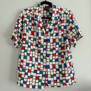 Vintage Abstract Geometric Design Button Up Shirt
