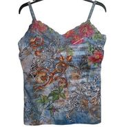 Soft Surroundings womens medium lace cami tank usa 90 blue floral line y2k girl