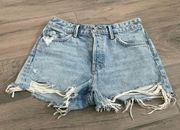 Grlfriend high rise cut off button front jean shorts