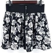 Material Girl Front Zip Floral Black & White Skirt Large