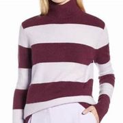 Halogen® x Atlantic-Pacific Purple/Pale Purple Stripe Turtleneck Sweater…