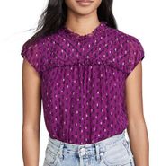 ba&sh Coco Metallic Dot Patterned Short Sleeve Top In Purple Size 8 ASO TV