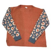 Cozy Co  Chenille Cheetah animal Print Sleeve Sweater orange S/M