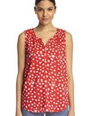 NEW! VELVET by Graham & Spencer Medium FEBE Sleeveless Blouse RED PINK Ivory Dot