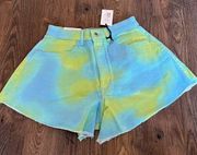 NWT!  WeWoreWhat High Waist Denim Bell Shorts Blue Green Women’s 27 NEW