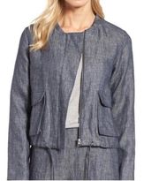 Nordstrom Halogen Linen Denim Navy Blue Jacket in Medium