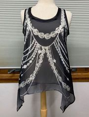 New York & Company Collection black sheer tank with chain design Size small