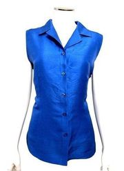 Royal Blue 100% Silk Sleeveless Button-Up Blouse Sz L