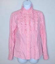 J. McLaughlin Pink and White Striped Ruffle Top