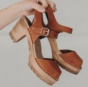 MIA Greta Open Toed Light Cognac Tan Wooden Heeled Clog