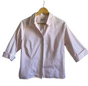 Pendleton Women's Stripe Blouse Large Button Up Pink 100% Cotton