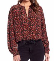 NWT Something Navy Easy Volume Floral Blouse XS