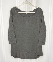 Wallflower Long Sleeve Studded Tee Top Gray XL Beaded Silver Night Out Party