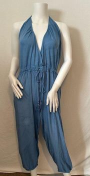 Boho Me Collection Halter Light Blue Jumpsuit