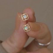 18K Gold Plated Hollow Mini Small Opal Stud Earrings for Women